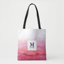 Rosa Aquarellfarben Monogramm Totbeutel