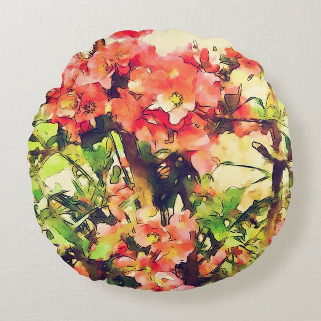 Rosa Aquarellfarben Muster 1 Rundes Kissen (Vorderseite)