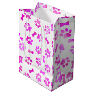 Rosa Aquarellfarben, Paw-Prints Mittlere Geschenktüte