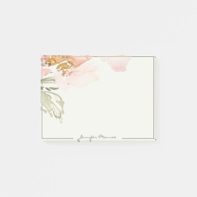 Rosa Aquarellfarben personalisierte Blume Post-it Klebezettel (Vorderseite)