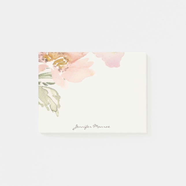 Rosa Aquarellfarben personalisierte Blume Post-it Klebezettel (Vorderseite)
