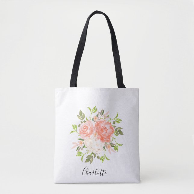 Rosa Aquarellfarben Rose Bezeichnung Totbeutel Tasche (Vorderseite)
