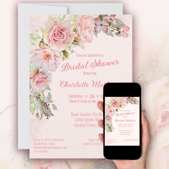 Rosa Aquarellfarben Rose Brautdusche Einladung (Pink Watercolor Roses Bridal Shower Invitation
Delicate Pink Watercolor Roses )