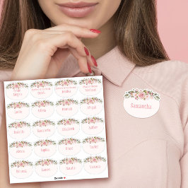 Rosa Aquarellfarben Rose Brautparty Name Tag Aufkleber