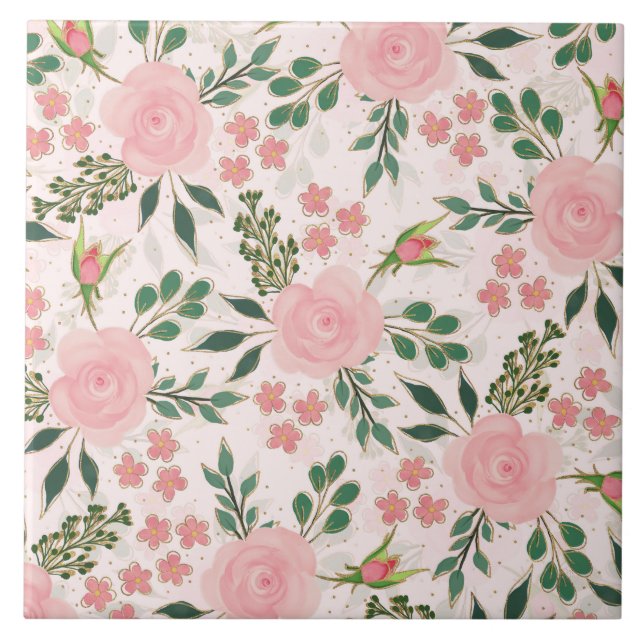 Rosa Aquarellfarben Rose Gold Kontur Design Fliese (Vorderseite)