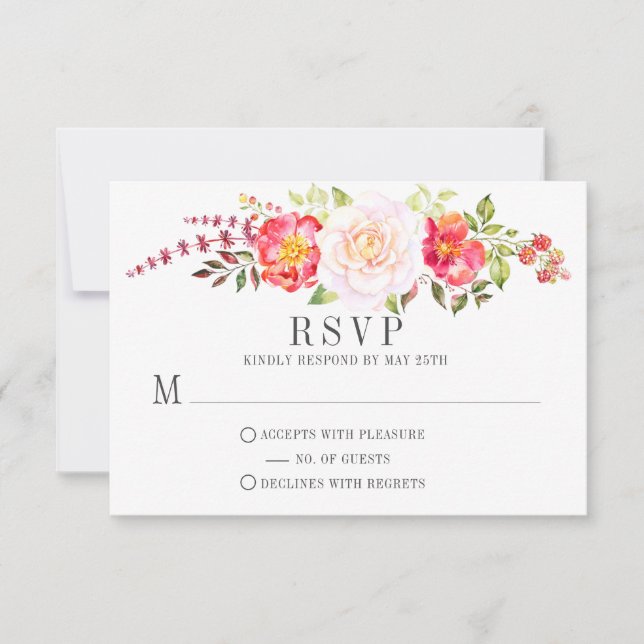 Rosa Aquarellfarben Rose Grüne UAWG RSVP Karte (Vorderseite)