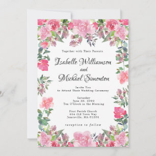 Rosa Aquarellfarben Rose Hochzeitsfeiern Einladung
