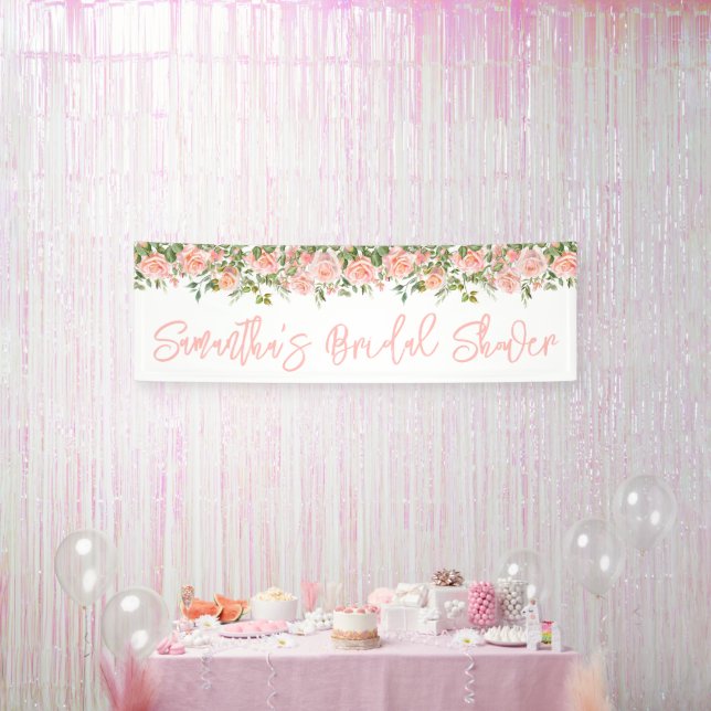 Rosa Aquarellfarben Rose Langes Brautparty Banner (Party)