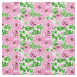 Rosa Aquarellfarben-Rose mit Blätter und Knospenmu Stoff