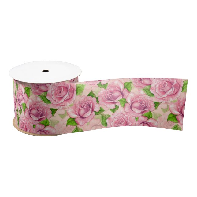 Rosa Aquarellfarben-Rose-Muster Satinband (Spule)