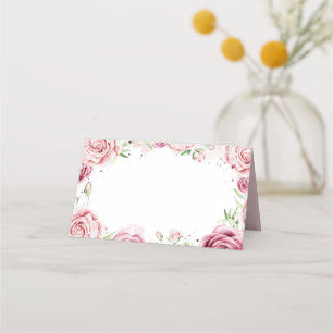 Rosa Aquarellfarben-Rose Platzkarte