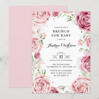 Rosa Aquarellfarben Rose Rahmen Babydusche Brunch