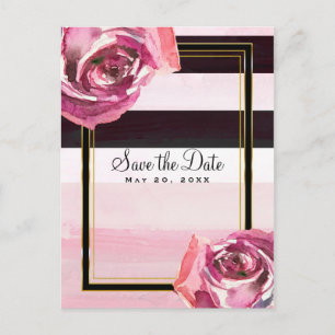 Rosa Aquarellfarben - Save the Date Schwarz-weiß Ankündigungspostkarte