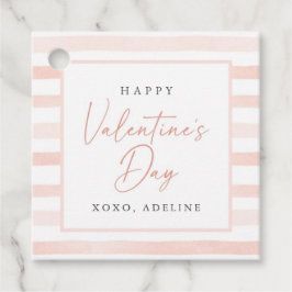 Rosa Aquarellfarben Stripte Valentinstage Geschenkanhänger