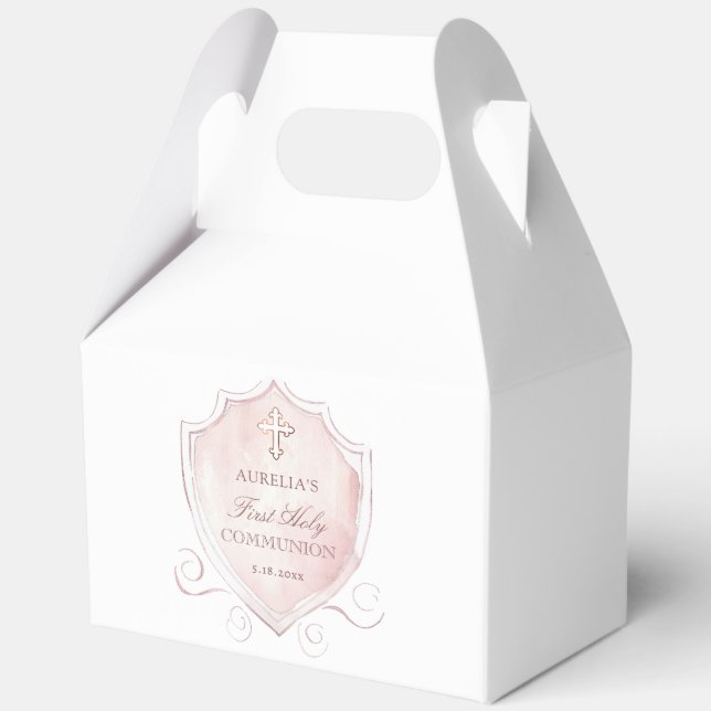 Rosa Aquarellfarben Wappen Erste kommunale Gabel Geschenkschachtel (Vorderseite)