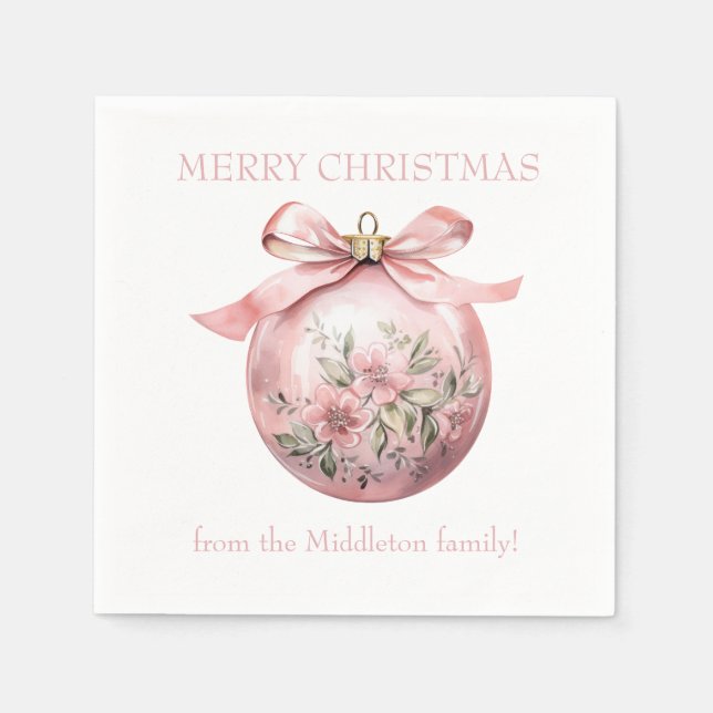 Rosa Aquarellfarben Weihnachtsschmuck Serviette (Vorderseite)