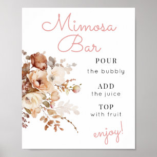 Rosa Aquarellfarben Wildblume Mimosa Bar Zeichen Poster