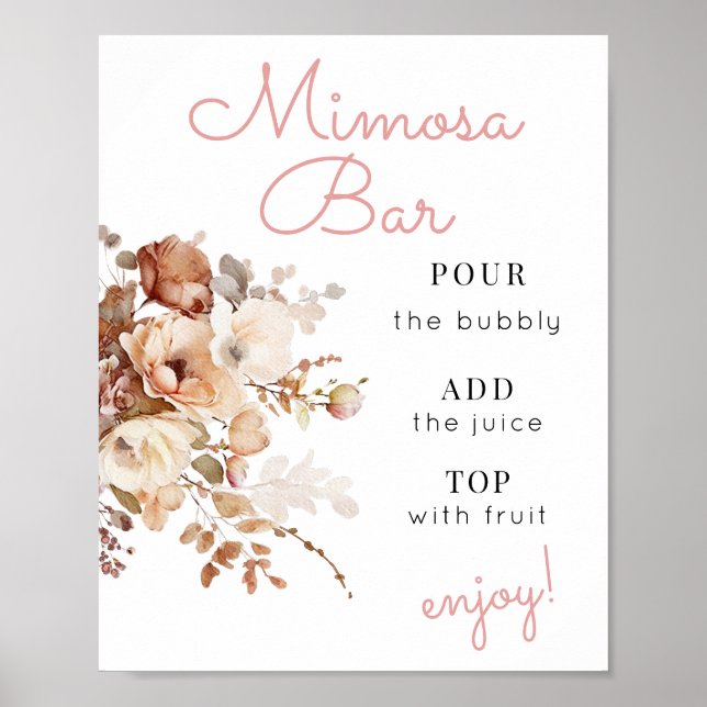 Rosa Aquarellfarben Wildblume Mimosa Bar Zeichen Poster (Vorne)