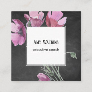 Rosa Aquarellfarben Wildblumen Chalkboard Hintergr Quadratische Visitenkarte