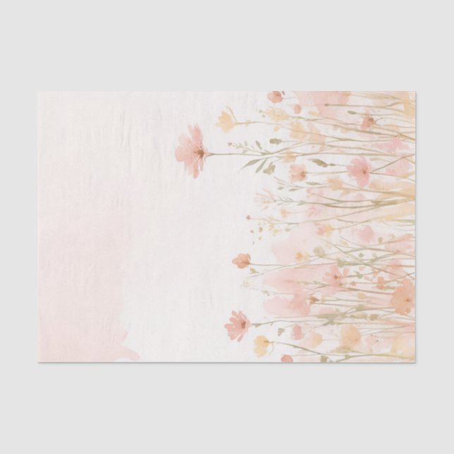 Rosa Aquarellfarben-Wildblumen Decoupage Seidenpapier (Vorderseite)