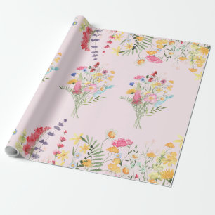 Rosa Aquarellfarben Wildblumen farbenfroh Geschenkpapier