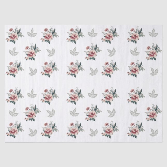 Rosa Aquarellfarbene Rose mit Aquamarinen Folies Seidenpapier (Vorderseite)
