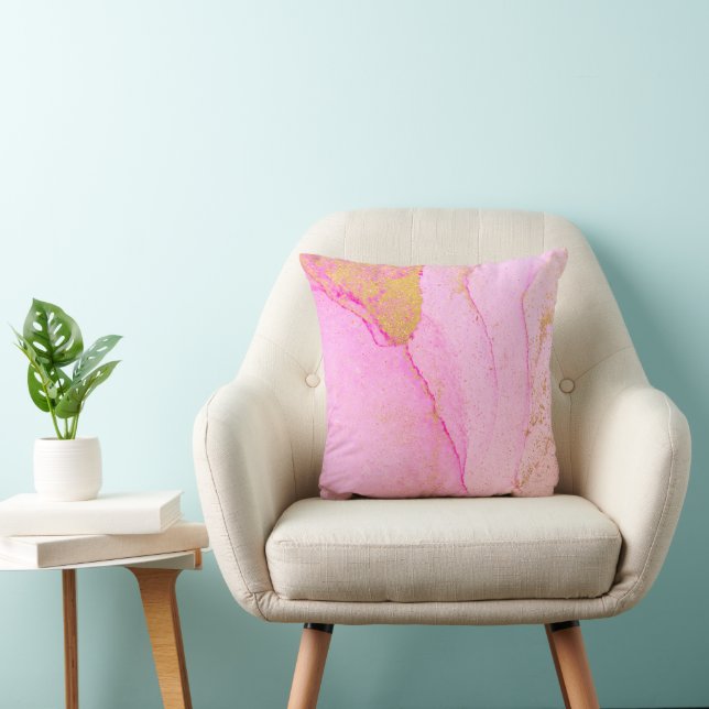 Rosa Aquarellgold Glitzer abstrakt Kissen (Stuhl )