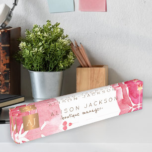 Rosa Aquarellgoldkupfer mit Monogramm Namensplakette