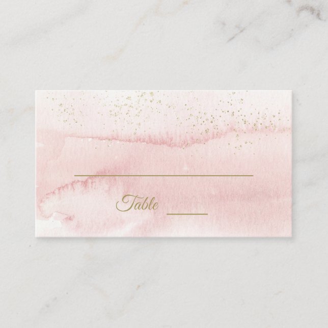 Rosa Aquarellgoldverheiratung Art Platzkarte (Vorderseite)
