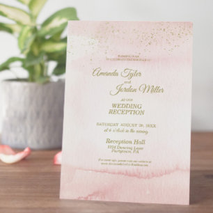 Rosa Aquarellgoldverheiratung Einladung