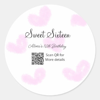 Rosa Aquarellherzen QR 16 . Geburtstag Geburtstag Runder Aufkleber