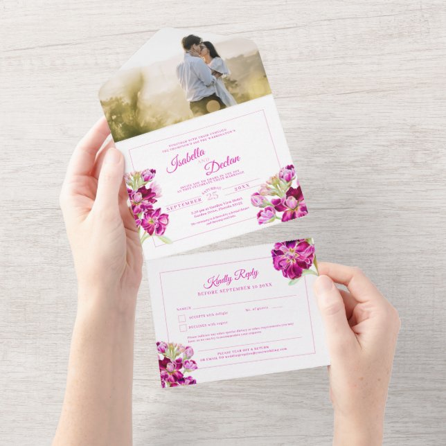 Rosa Aquarellhochzeit Grundfarben UAWG All In One Einladung (Abreißen)