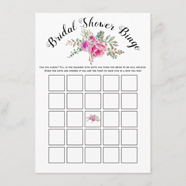 Rosa Aquarellkarte Blume Bridal Bingo Spielkarte Begleitkarte (Vorderseite)