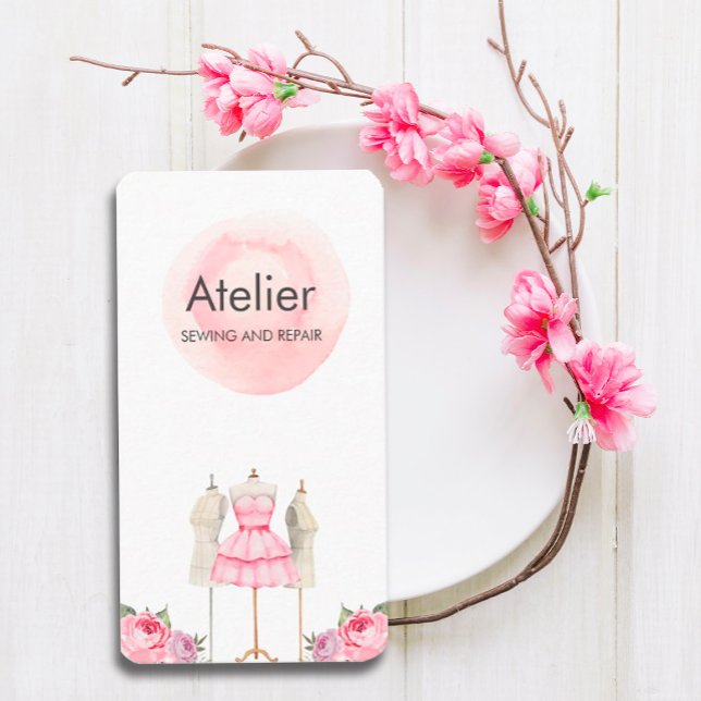 Rosa Aquarellkleid Mannequin Visitenkarte (#zazzlemade #tailorcard #seamstress #fashiondesigner #stylist)
