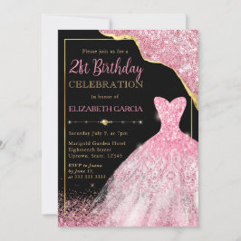 Rosa Aquarellkleid und Glam Edge 21. Geburtstag Einladung