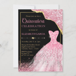 Rosa Aquarellkleid und glänzende Edge Quinceanera Einladung