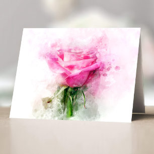 Rosa Aquarellkunst auf weißem Hintergrund Dankeskarte