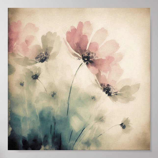 Rosa Aquarellkunst Poster (Vorne)