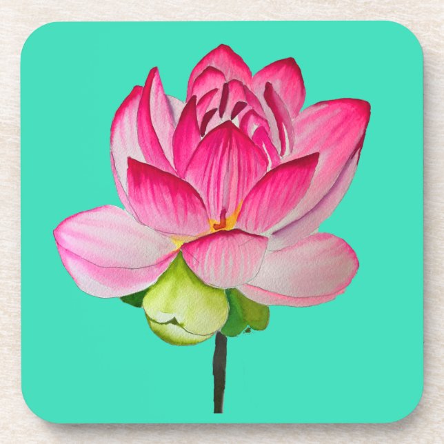Rosa Aquarelllotus Blume Kunst Getränkeuntersetzer (Vorderseite)