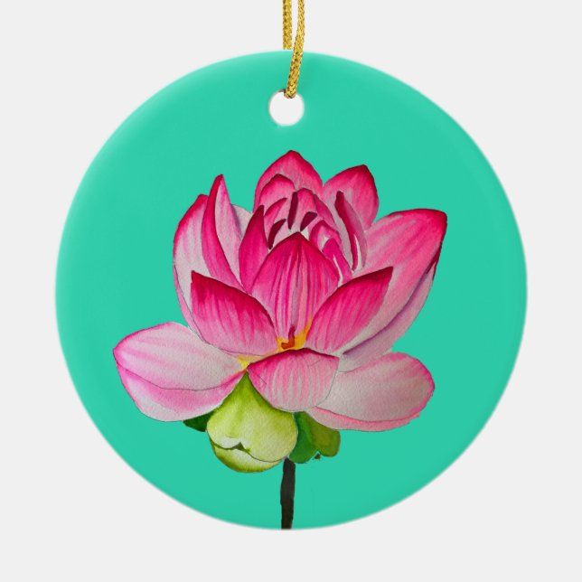 Rosa Aquarelllotus Blume Kunst Keramik Ornament (Vorne)