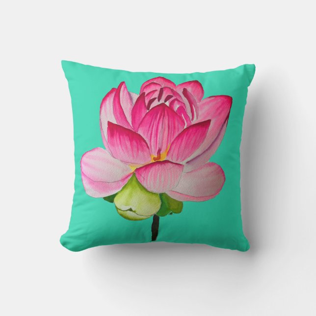 Rosa Aquarelllotus Blume Kunst Kissen (Vorderseite)