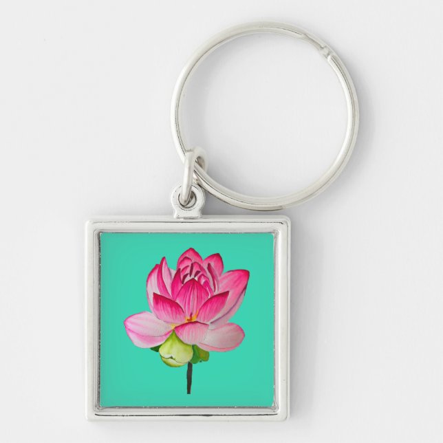 Rosa Aquarelllotus Blume Kunst Schlüsselanhänger (Vorne)