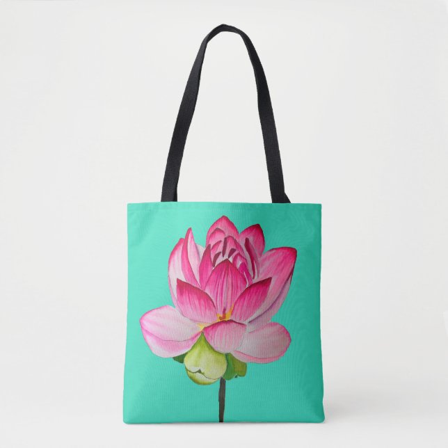 Rosa Aquarelllotus Blume Kunst Tasche (Vorderseite)