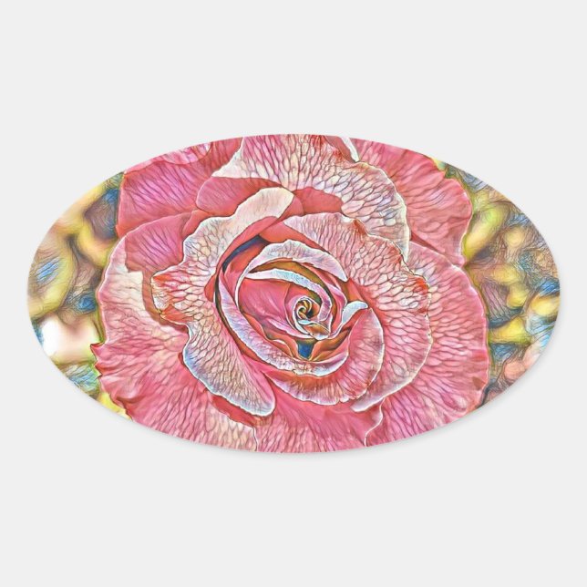 Rosa Aquarellmalerei Ovaler Aufkleber (Vorderseite)