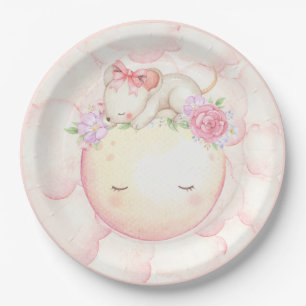 Rosa Aquarellmond Stars Maus Blumenmouse Pappteller