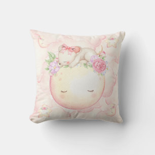 Rosa Aquarellmoon Sterne Maus Blumenmuster Kinderz Kissen