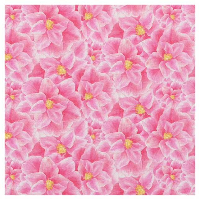Rosa Aquarellmuster aus Kamelien Stoff (Nahaufnahme)