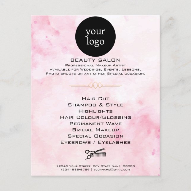 Rosa Aquarellsalon Schönheitssalon Flyer (Vorne)