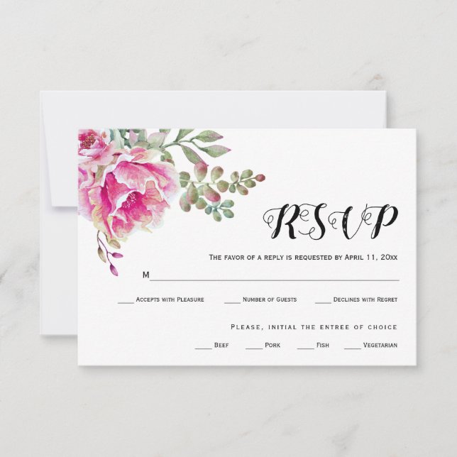 Rosa Aquarellschrift Hochzeit RSVP-Karte RSVP Karte (Vorderseite)