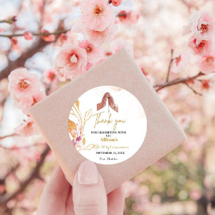 Rosa Aquarellspritze erste Kommunion Vielen Dank Quadratischer Aufkleber